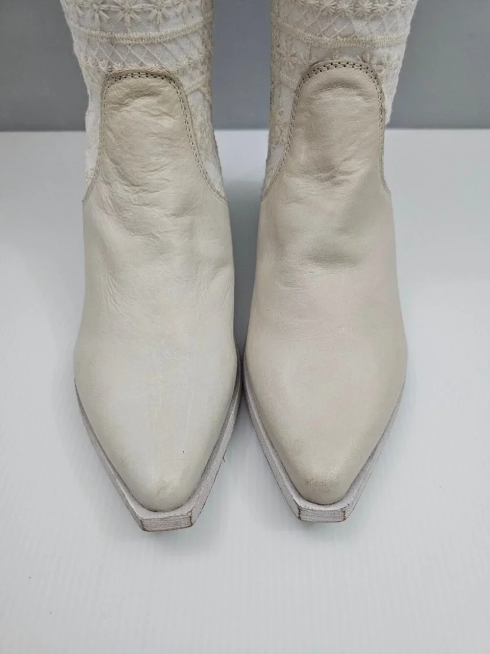 Free People Bren Knee High Boot Womens EU 36 Cream Embroidered Boho Slouchy